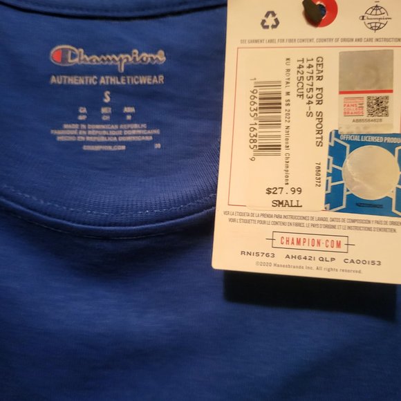 CHAMPION Kansas Jayhawks Blue 2022 National Champions T-Shirt - Picture 3 of 3